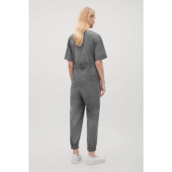 COS Wool Jumpsuit Short Sleeve Gray Drawstring Waist Joggers Pants Size 36 - Picture 2 of 10